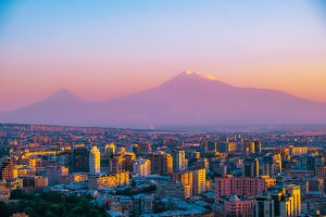 Sunset over Yerevan in Armenia